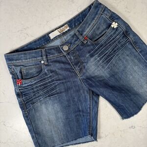 Kiki Riki Women's Denim Cut Off Shorts Blue Jean Metal Embellishments Size 29
